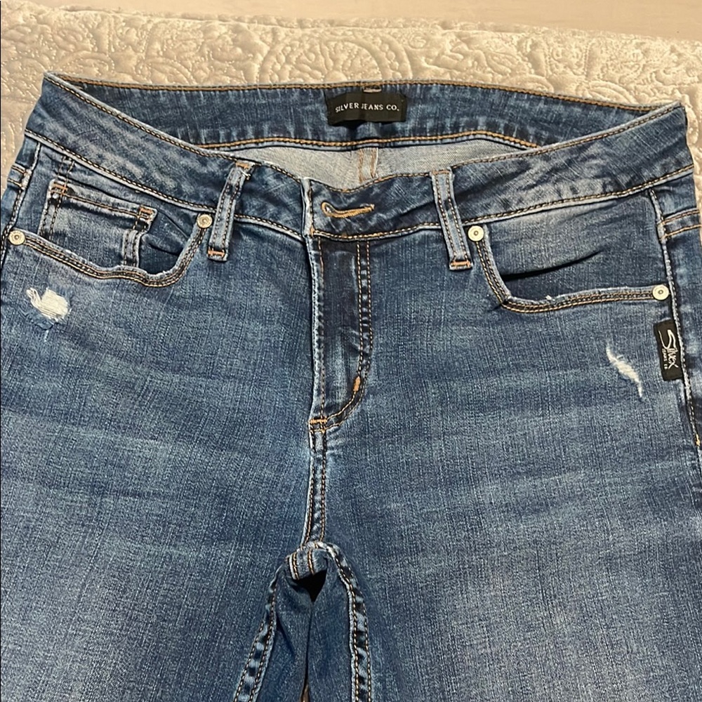 Silver Jeans Blue Skinny Jeans with Distressed Details